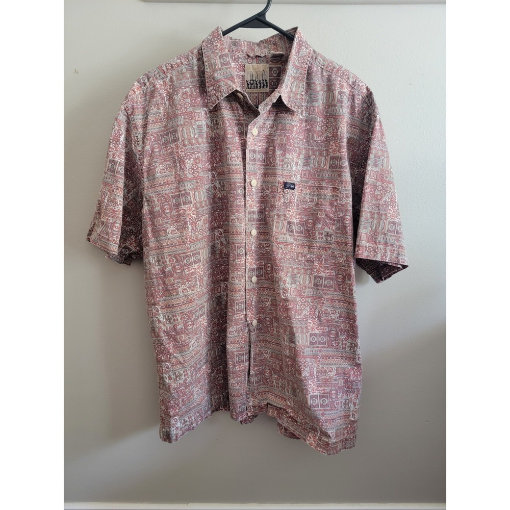 American Eagle Surf Co Cotton Short Sleeve Button Up Shirt Vintage Large Pattern